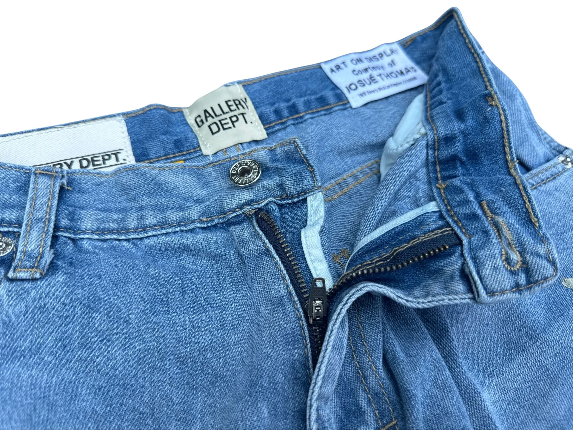 P200💰GD098 GALLERY DEPT splashing ink and paint destroying the edges, retro washed and distressed high street logging workwear denim shorts Workmanship: original accessories Customized original Logo buttons YKK zippers 6 complete labels Original hang tag Color: blue Size: S-XXL (28 30 32 34 36)